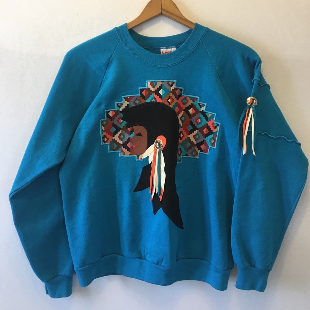 Sunbelt Turquoise Graphic Native Motif Crewneck Sweatshirt